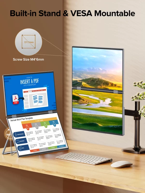 UPERFECT Tela Tripla Monitor Dobrável Portátil de 15,6" Tela Dupla com Extensor VESA 1080P FHD IPS para Laptop PC Suporte de Rotação de 360° para Windows MAC OS Smartphone PS5 Switch - Imagem 5