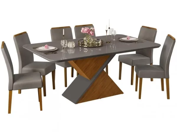 Mesa de Jantar 6 Cadeiras Retangular Cinza e Lunar DJ Móveis Firenze - Imagem 3