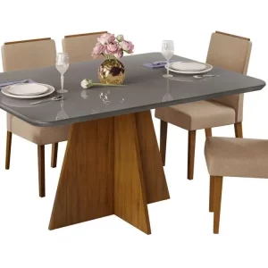 Mesa de Jantar Retangular Cinza e Saara DJ Móveis Siena