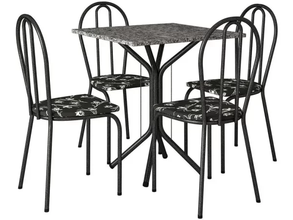 Mesa de Jantar 4 Cadeiras Quadrada Preto - Imagem 3