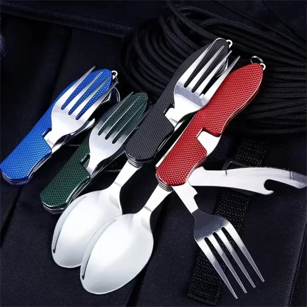 Conjunto de utensílio de acampamento dobrável multi-funcional faca garfo colher combo para esportes ao ar livre piquenique caminhadas viagem ferramentas leves - Imagem 3