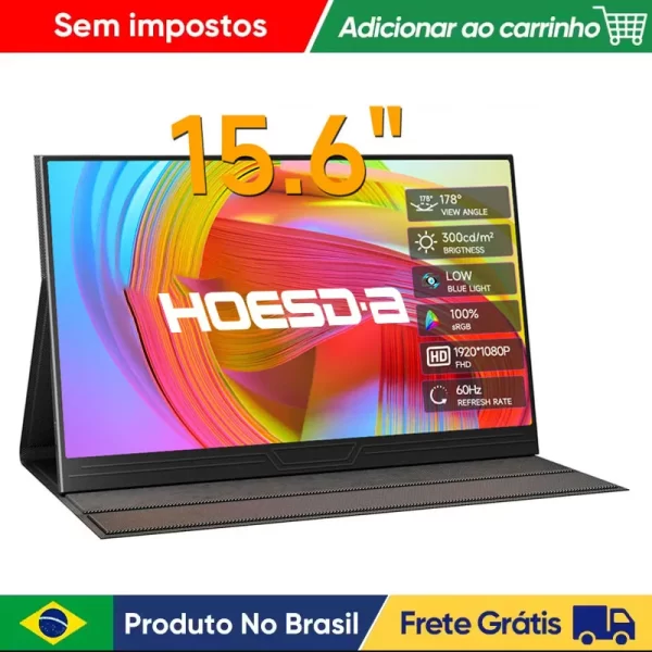 Monitor portátil de 15.6 polegadas fhd ips 300cd/m2 USB-C hdmi monitor de jogos para pc/ps3/4/5/switch/xbox/laptop/mini pc/telefone