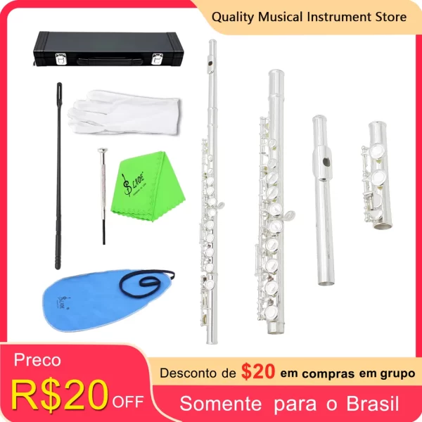 SLADE Frete Grátis Flauta de Tom C de 16 Buracos com Chave E Instrumento de Sopro Flauta de Cuproníquel de Concerto com Bolsa Acolchoada Peças de Música - Imagem 4
