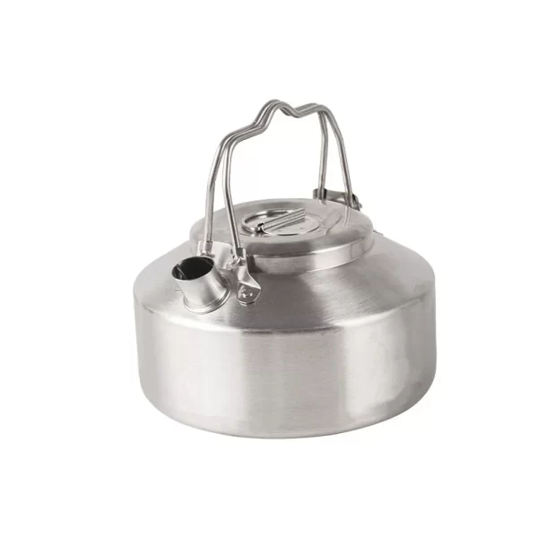 Chaleira de aço inoxidável para exterior, alça de travamento, acampamento, pote pendurado, portátil, panela de café, piquenique, 1l, bule, acessório de cozinha