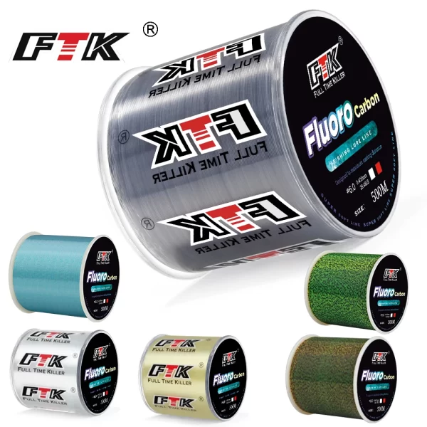 Linha de pesca ftk revestimento de fibra de carbono linha de fluorocarbono 300m/500m 0.14-0.5mm 4.13-34.32lb acessórios vestíveis japão