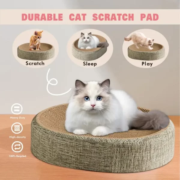 Placa de arranhar para gatos, resistente ao desgaste, sisal, tecido, cama para gatos, 2 em 1, almofada oval para arranhar gatos, tapete de dormir para animais de estimação - Imagem 5