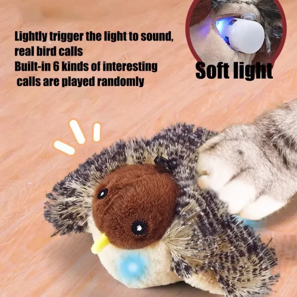 Chirping pássaro gato brinquedo toque ativado interativo gato exercício brinquedos gato brinquedo com som e pena brinquedo de gato automático para interior - Imagem 3