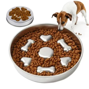 Tigela de Alimentação Lenta de Aço Inoxidável para Cães e Gatos