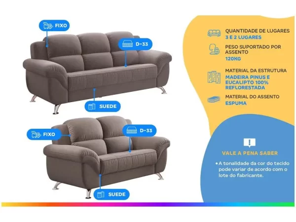 Conjunto de Sofás 2 e 3 Lugares Marselha Linoforte - Imagem 2