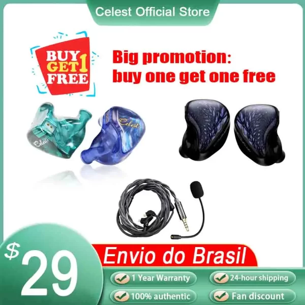 Kinera Celest Wyvern Fones de ouvido Cabo com microfone Envio de IEMs brasileiros Hifi Fones de ouvido para jogos com fio para presentes