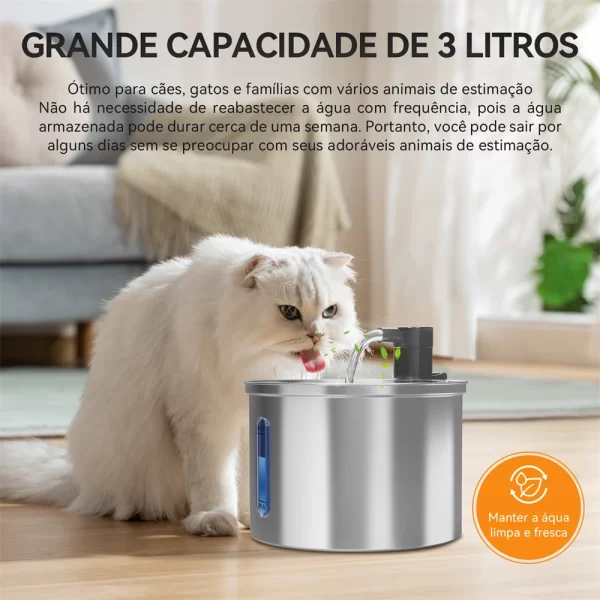 Newpet Bebedouro de aço inoxidável para gatos 3L Bebedouro para cães Bebedouro automático para animais de estimação Bebedouro para gatos Fonte de água 5V com alimentação USB - Imagem 2