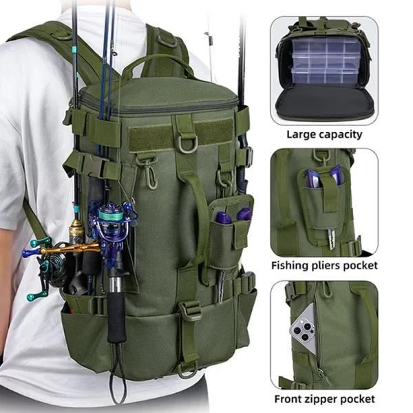 Grande capacidade de armazenamento de artes de pesca mochila saco de pesca separação seca molhada à prova de respingo luya saco caminhadas pesca acampamento pacotes - Imagem 2