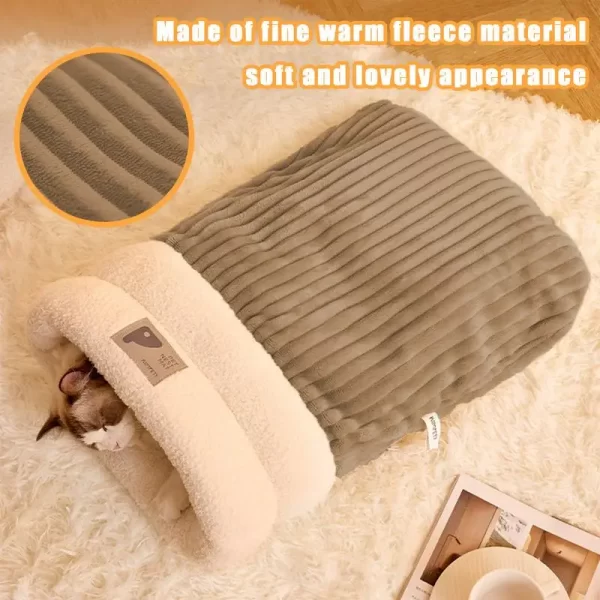 Gato caverna saco de dormir pet esteira inverno espessamento almofada aquecimento saco burrowing aconchegante macio cama confortável para animais de estimação ao ar livre indoor - Imagem 4