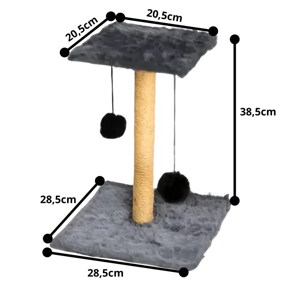 Arranhador Para Gatos Poste Sisal 2 Bases Brinquedo Bolinha Cinza - Imagem 2