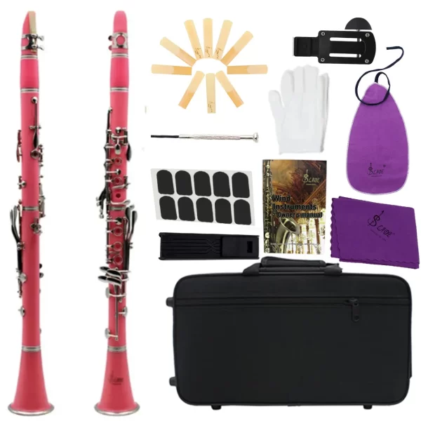 Clarinete colorido bb b/g, clarinete preto abs com caixa, chave de fenda, pano de limpeza, palheta, peça de instrumento de sopro - Imagem 3