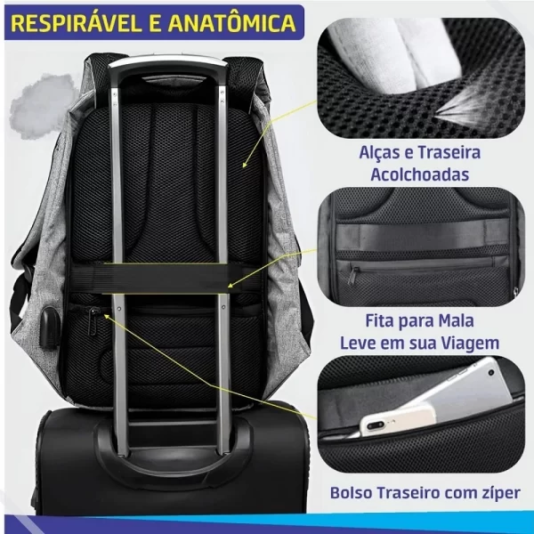 Mochila Bolsa Executiva escolar antifurto notebook Home Office universitária juvenil - Imagem 4