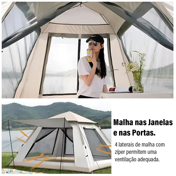 Barraca de acampamento pop-up automática, barraca de acampamento de abertura rápida para acampamento de caminhada familiar, com bolsa de transporte, 4 pessoas - Imagem 2