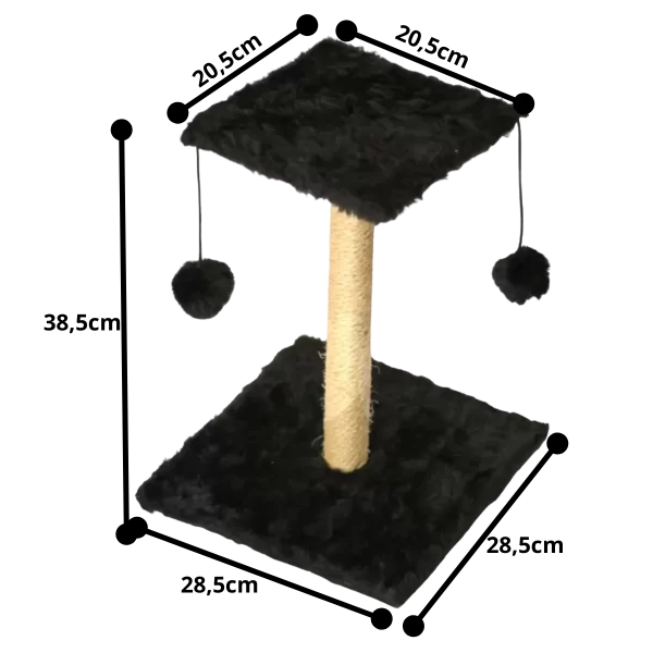 Arranhador Para Gatos Poste Sisal 2 Bases Brinquedo Bolinha Preto - Imagem 2
