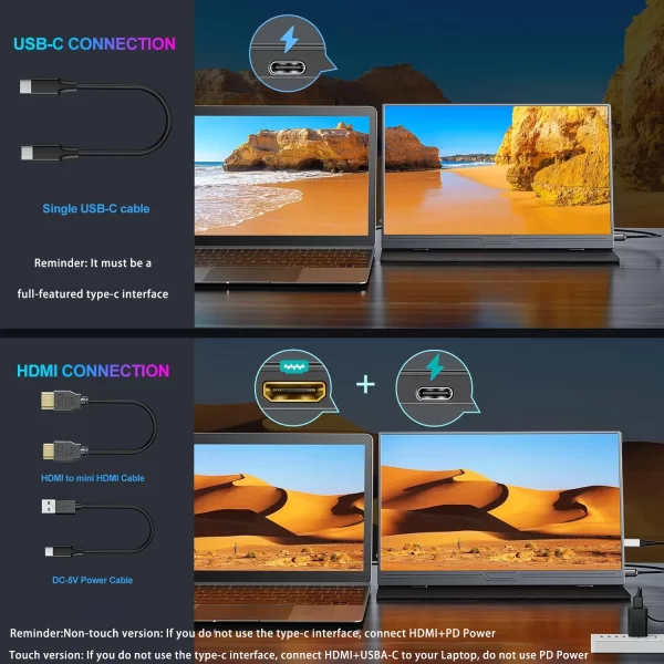 Monitor portátil de 15.6 polegadas fhd ips 300cd/m2 USB-C hdmi monitor de jogos para pc/ps3/4/5/switch/xbox/laptop/mini pc/telefone - Imagem 5