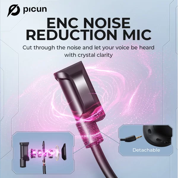 Picun g3 gaming fone de ouvido sem fio com microfone over-ear fones de ouvido bluetooth 5.4 40mm driver 2.4g/sem fio/cabo fones de ouvido usb 65h - Imagem 5