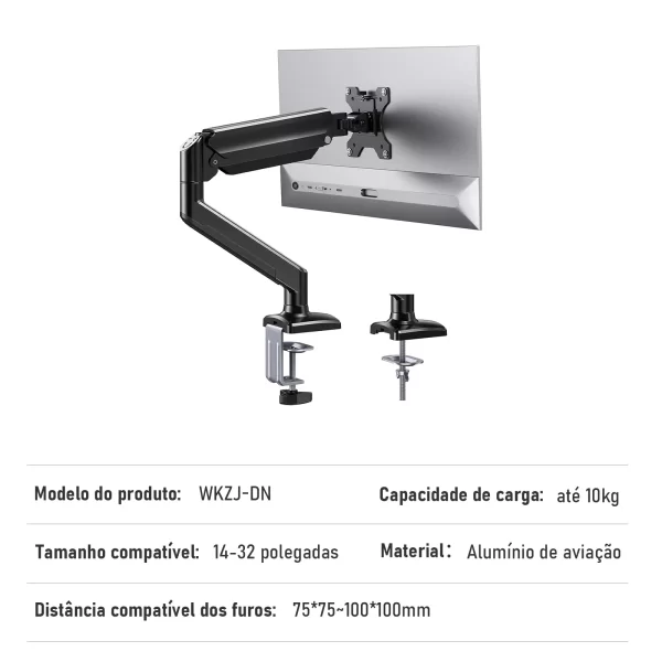 braço articulado monitor,suporte tv,Desktop Full Motion Monitor Holder Mount, braço de mola mecânica,alumínio Suporte Monitor - Imagem 6