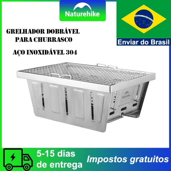 Naturehike churrasqueira dobrável de aço inoxidável, armazenamento rápido, acampamento ao ar livre, piquenique, portátil, cozinha, jardim, churrasqueira