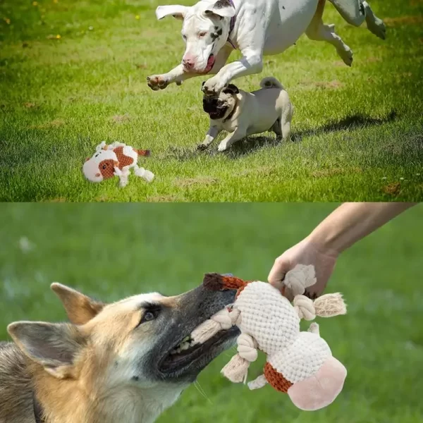 Brinquedos estridentes para cães, macio e confortável, brinquedo de mastigar, vaca de pelúcia, brinquedos interativos para cães pequenos, médios e grandes - Imagem 2