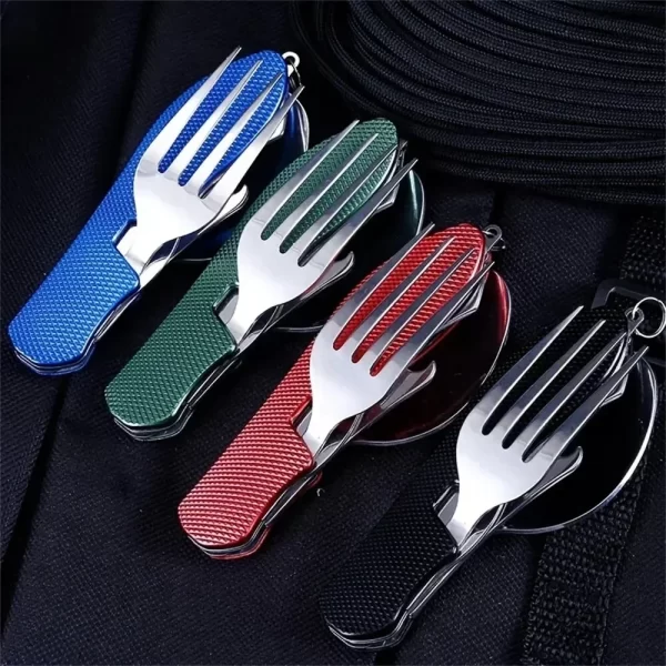 Conjunto de utensílio de acampamento dobrável multi-funcional faca garfo colher combo para esportes ao ar livre piquenique caminhadas viagem ferramentas leves
