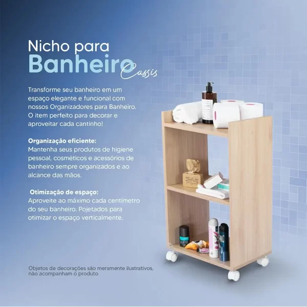 Estante Multiuso Armário Móvel para Banheiro Carvalho com Rodinhas 40cm - Imagem 5