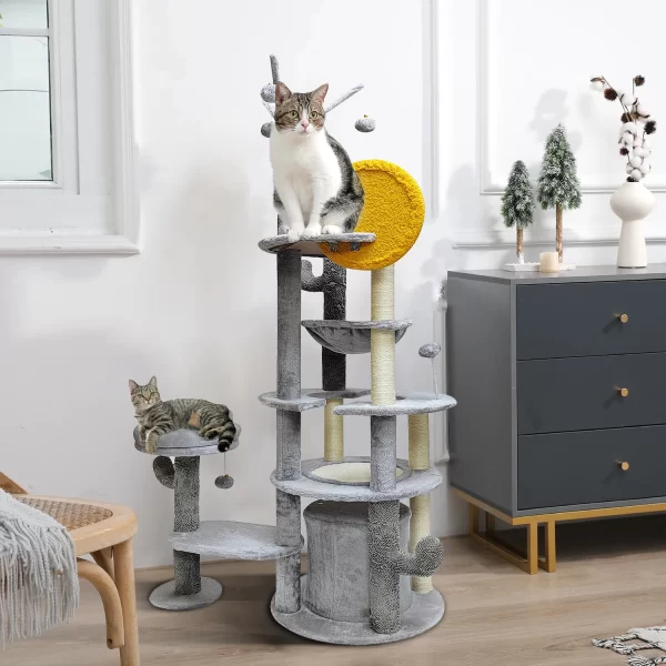 Newpet 172 cm Grande Prateleira Multi-Nível para Gatos Estrutura de Escalada de Madeira Poste de Arranhador Pilar de Sisal Patas de Moagem Plataforma de Salto - Imagem 5
