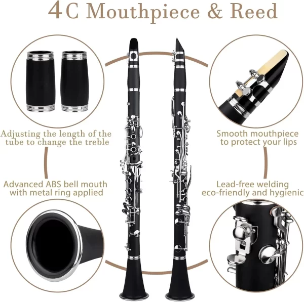 SLADE Clarinete preto Bb Clarinete plano 17 Clarinete de chave de níquel para iniciantes vem com 2 barris de arma casca dura e kit de limpeza - Imagem 4