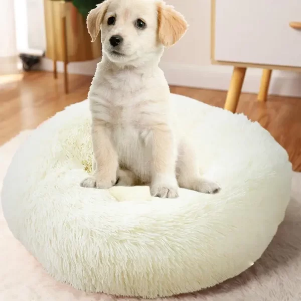 Cama redonda para cães, camas macias de pelúcia para animais de estimação, aquecimento usb, donut, camas redondas para cães e gatos, casa confortável, acessórios para animais de estimação - Imagem 3