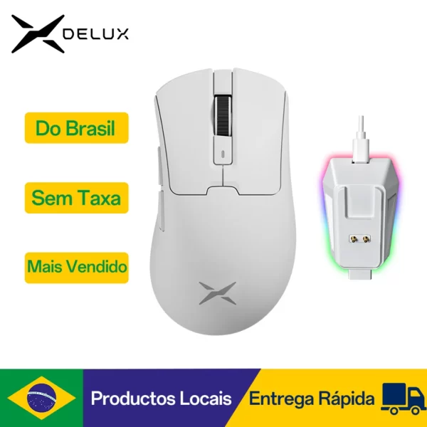 Mouse para jogos sem fio Delux M900PRO com taxa de pesquisa de 8K PAW3395 RGB Doca de carregamento Design ergonômico 63g leve para PC Latop