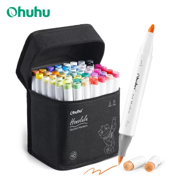 Ohuhu honolulu 48 cores marcador caneta conjunto marcadores de arte álcool recarregável dicas duplas esboçar desenho mangá material escolar arte