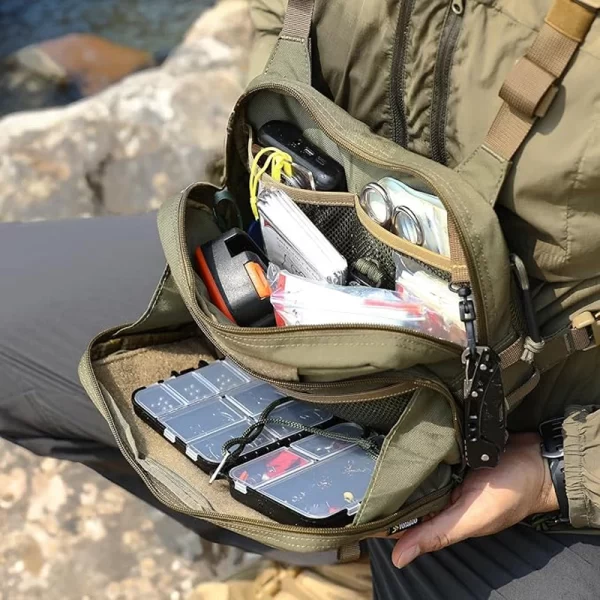 Pacote de peito de pesca, bolsa de pesca com mosca para homens e mulheres, pacote de armazenamento de caixas de equipamento e mosca, pacote binocular de caça - Imagem 3