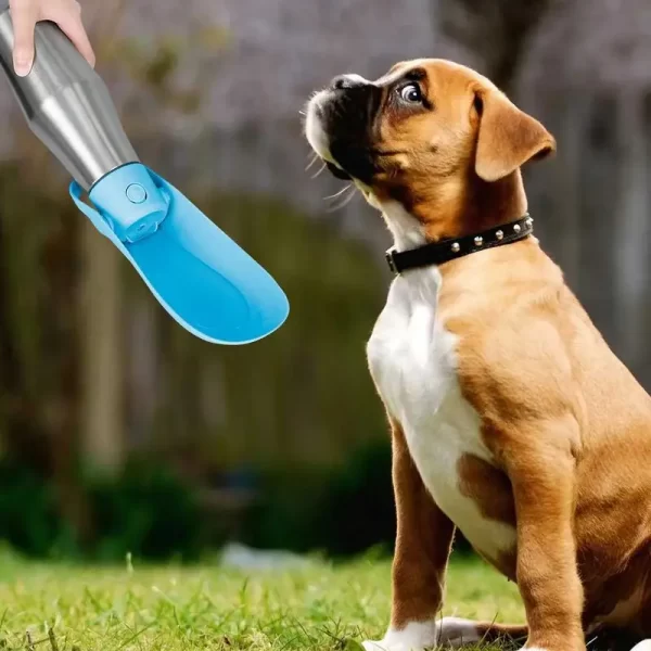 Tigela de água de viagem para cães portátil garrafa de água do cão para caminhar à prova de vazamento dobrável dispensador de água tigela de água de aço inoxidável - Imagem 2