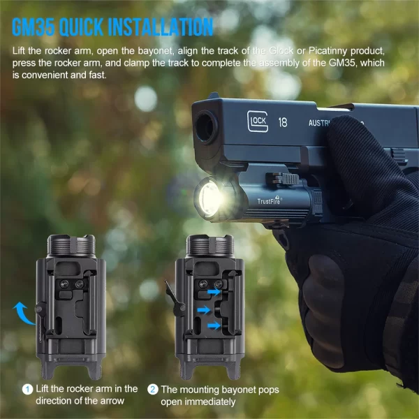[Em estoque]Trustfire GM35 Lanterna Tática 1350 Lumen tipo c usb recarregável armas de luz Tocha para Gl0ck Picatinny - Imagem 2