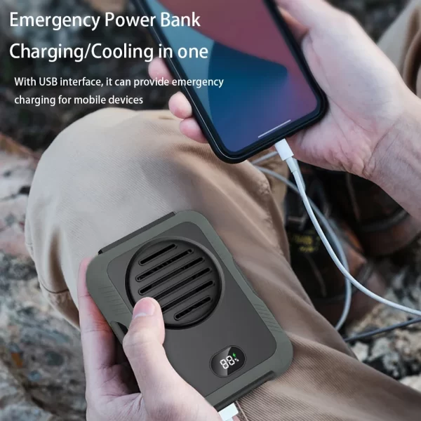 Ventilador de dupla finalidade com clipe de cintura pendurado no pescoço com regulagem de três velocidades, carregamento rápido USB, ventilador pequeno portátil para acampamento ao ar livre - Imagem 5