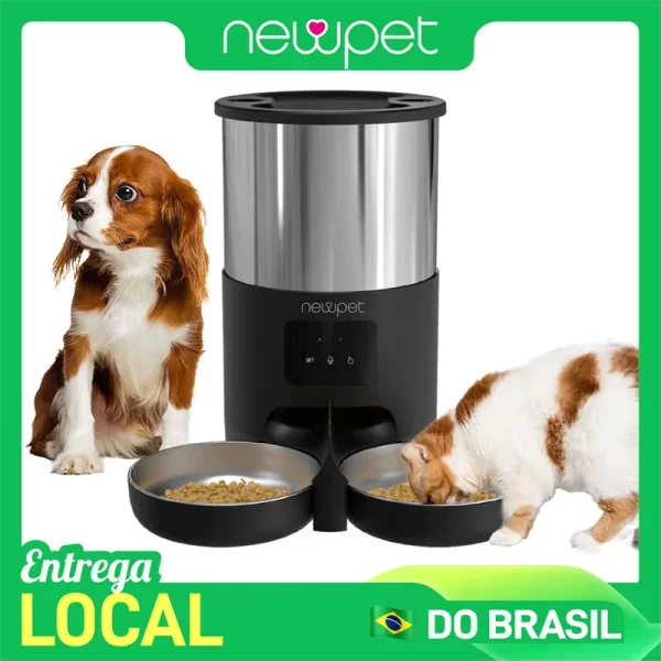 Newpet Alimentador Automático para Gatos WiFi de 4L Inclui Duas Tigelas de Aço Inoxidável Alimentador de gatos e cães com dispensador de alimentos Smart Pet Alimentador de animais de estimação