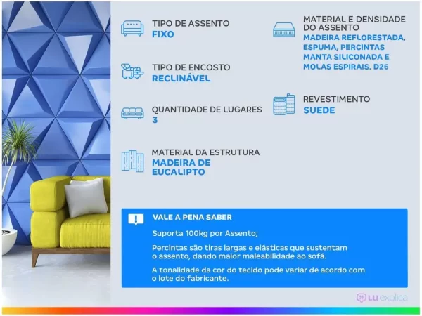 Sofá-cama Casal 3 Lugares Reclinável Suede Matrix Penélope - Imagem 2