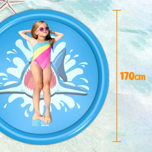 Sprinkler Piscina Inflável de Tubarão 170cm Crianças Jogar Tapete De água Verão Brinquedo - Imagem 2