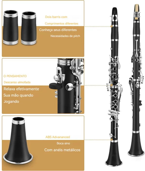 Clarinete bb 17 teclas 6 anéis blackwinds clarinete profissional instrumentos musicais de sopro com saco de acessórios - Imagem 3