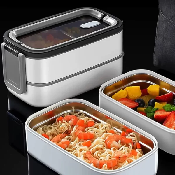 Recipiente de almoço isolado, lancheira de refeição de 2 camadas com alça, tigela de salada resistente a vazamentos para viagens escolares, trabalho ao ar livre, acampamento - Imagem 5