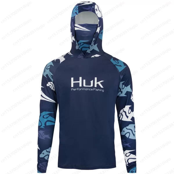 Huk upf 50 + manga longa com capuz capa facial camisas de pesca moletom de secagem rápida respirável proteção uv camisas de pesca masculinas