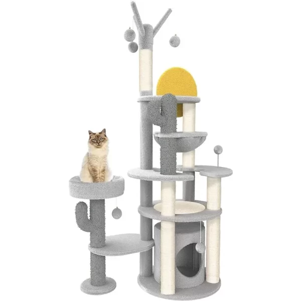 Newpet 172 cm Grande Prateleira Multi-Nível para Gatos Estrutura de Escalada de Madeira Poste de Arranhador Pilar de Sisal Patas de Moagem Plataforma de Salto - Imagem 2
