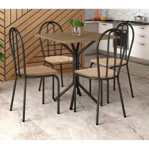 Mesa de Jantar Quadrada Preta com 4 Cadeiras