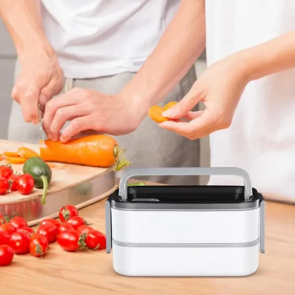 Recipiente de almoço isolado, lancheira de refeição de 2 camadas com alça, tigela de salada resistente a vazamentos para viagens escolares, trabalho ao ar livre, acampamento - Imagem 2