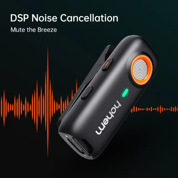 Hohem-MIC-01 Microfone sem fio Lavalier, gravação com cancelamento de ruído, bateria de 20 horas, iPhone, Android, Live Streaming - Imagem 6
