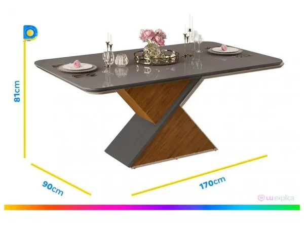 Mesa de Jantar 6 Cadeiras Retangular Cinza e Lunar DJ Móveis Firenze - Imagem 6