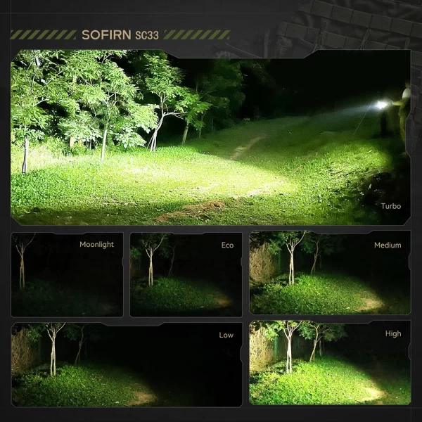 Sofirn sc33 led lanterna tática xhp70.3 hi 5200lm poderosa 21700 tipo c recarregável tocha e-switch luz ao ar livre - Imagem 6